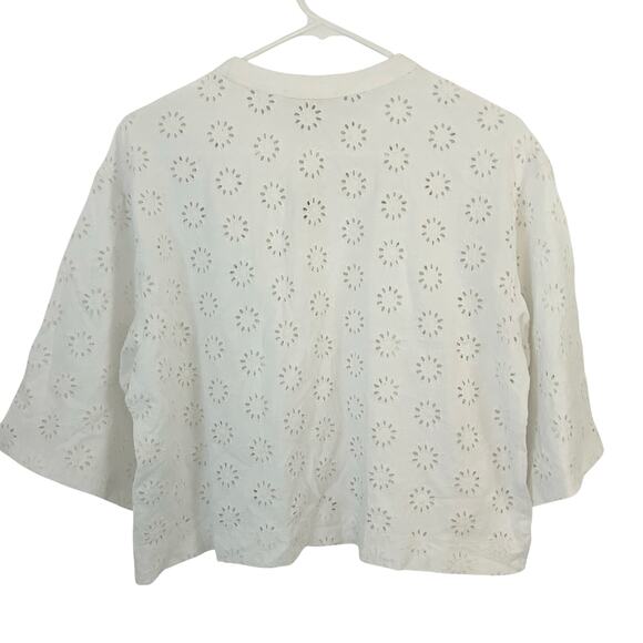 Madewell Women's Floral Eyelet Embroidered Wide-Sleeve Boxy Tee White S New - Picture 6 of 9